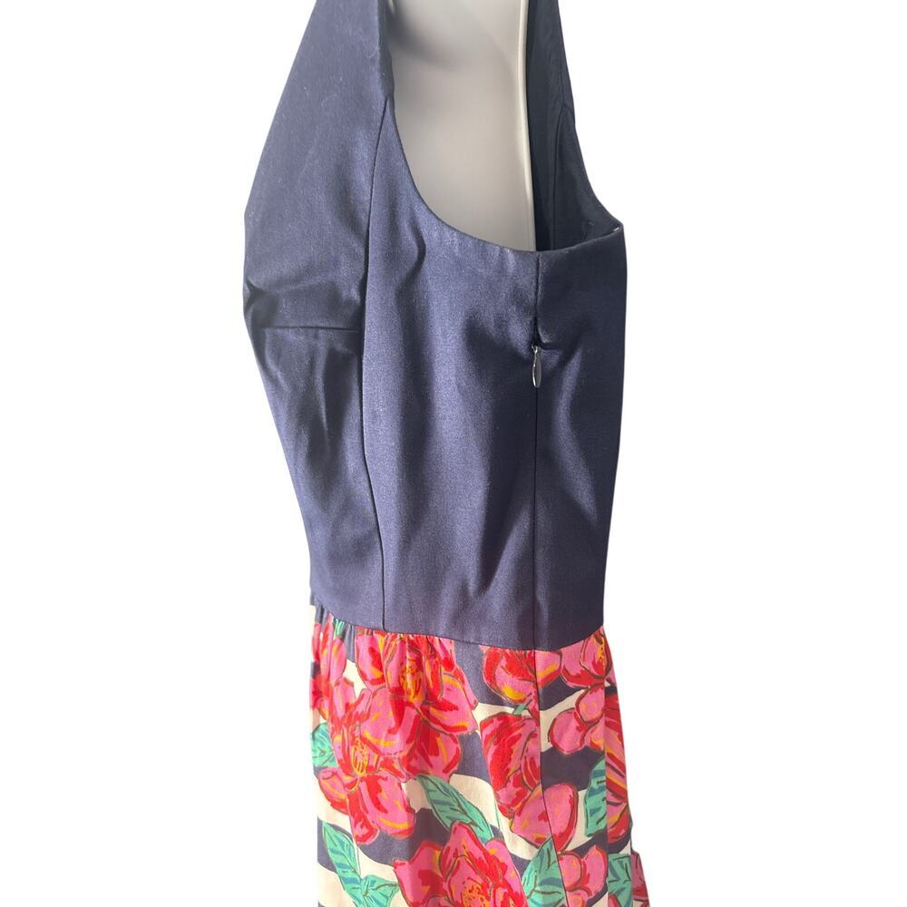 Vineyard Vines Sleeveless Sheath Dress 14 Navy Floral Stripe‎ Cotton Blend - Picture 3 of 5